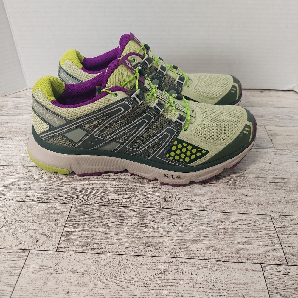Salomon XR mission sneakers green tan purple women's size 7